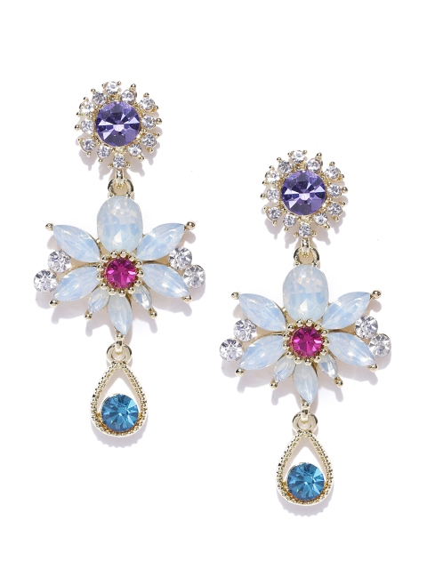 

Jewels Galaxy Multicoloured Gold-Plated Handcrafted Floral Drop Earrings