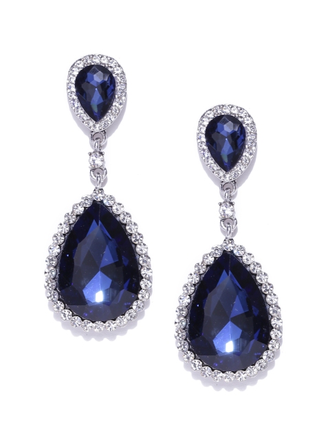 

Jewels Galaxy Navy Silver-Plated Handcrafted Teardrop-Shaped Drop Earrings