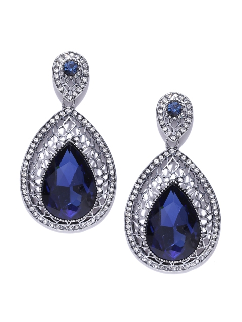 

Jewels Galaxy Navy Silver-Plated Teardrop-Shaped Drop Earrings