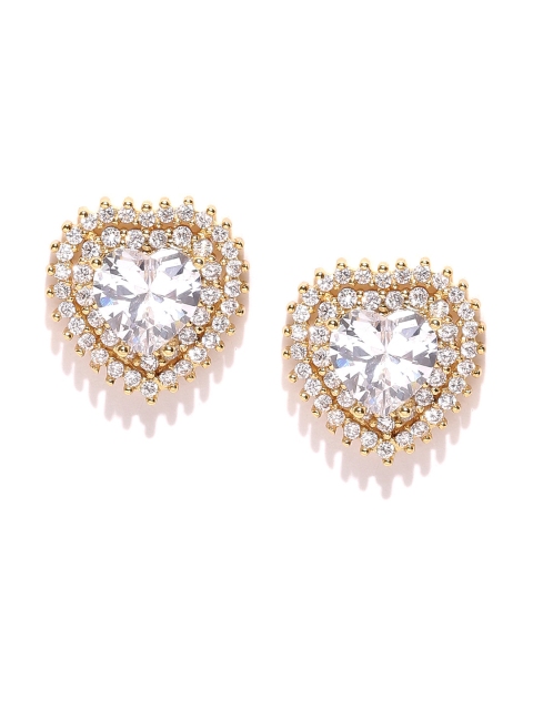 

Jewels Galaxy Silver-Toned Gold-Plated Handcrafted Heart Shaped CZ-Stone Studs