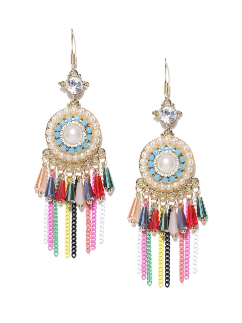 

Jewels Galaxy Multicoloured Gold-Plated Handcrafted CZ Stone-Studded Drop Earrings, Multi