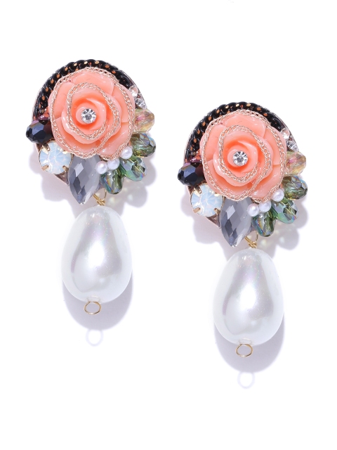 

Jewels Galaxy Peach-Coloured Floral Gold-Plated Handcrafted Drop Earrings