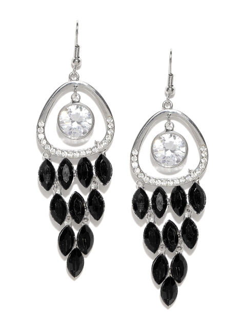 

Jewels Galaxy Black Silver-Plated CZ Stone-Studded Handcrafted Drop Earrings