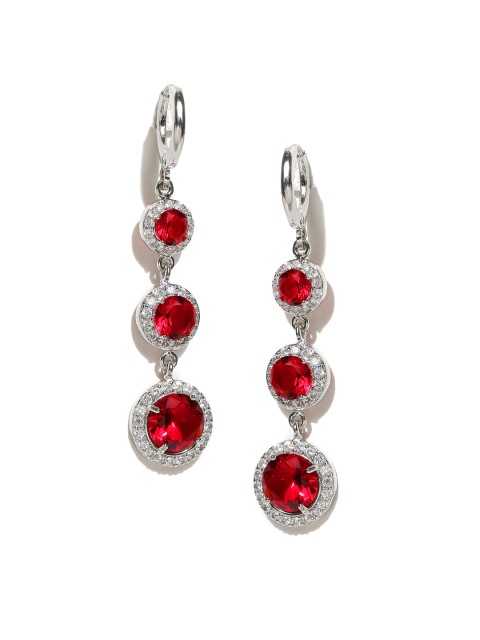 

Jewels Galaxy Red Silver-Plated CZ Stone-Studded Handcrafted Drop Earrings