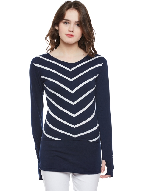 

Hypernation Women Navy Blue & White Striped Top