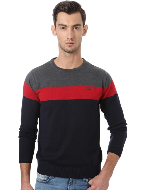

Allen Solly Men Navy & Grey Colourblocked Sweater, Navy blue