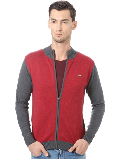 

Allen Solly Men Grey & Red Self-Design Cardigan