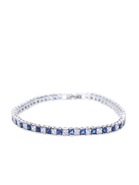 

Jewels Galaxy Blue Rhodium-Plated Stone-Studded Handcrafted Link Bracelet