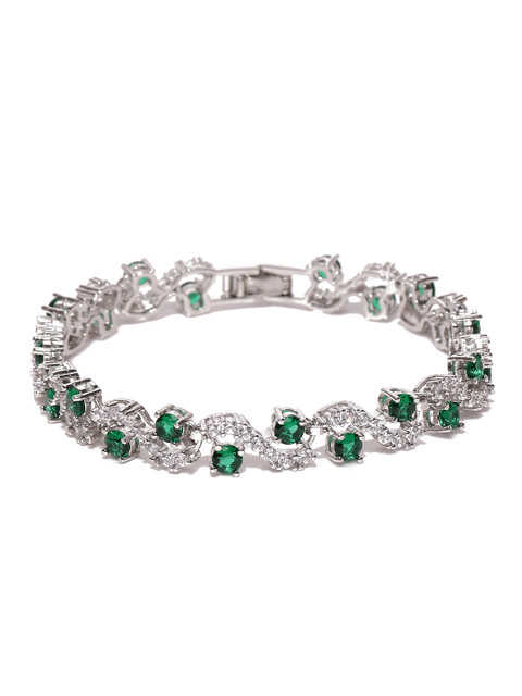 

Jewels Galaxy Silver-Toned & Green Rhodium-Plated Handcrafted Link Bracelet