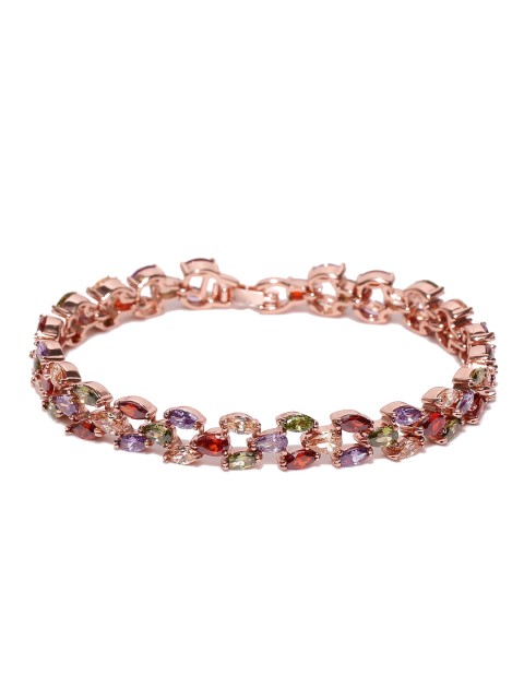 

Jewels Galaxy Multicoloured Rose Gold-Plated CZ Stone-Studded Handcrafted Link Bracelet