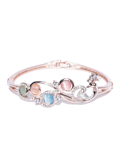 

Jewels Galaxy Rose Gold-Plated Handcrafted CZ Stone-Studded Bangle-Style Bracelet