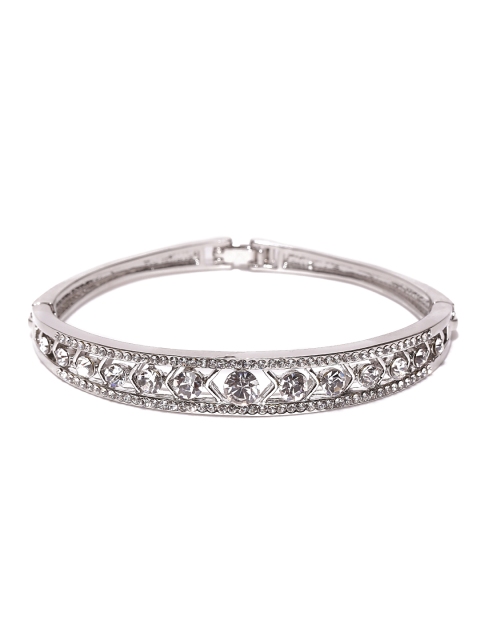 

Jewels Galaxy Silver-Toned Brass Rhodium-Plated Handcrafted Stone-Studded Bracelet