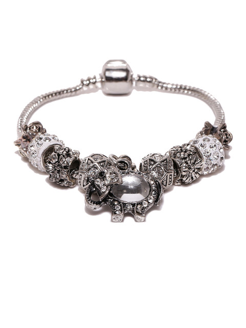 

Jewels Galaxy Silver-Toned Rhodium-Plated Handcrafted Charm Bracelet