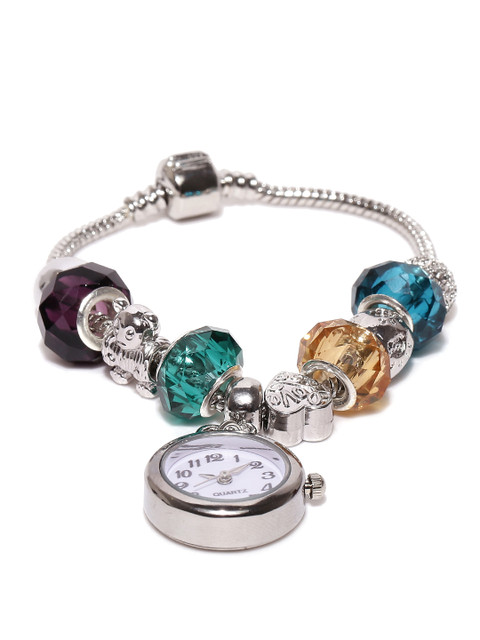 

Jewels Galaxy Multicoloured Rhodium-Plated Handcrafted Charm Bracelet cum Watch, Multi