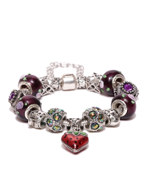 

Jewels Galaxy Burgundy Oxidised Silver-Plated Handcrafted Charm Bracelet