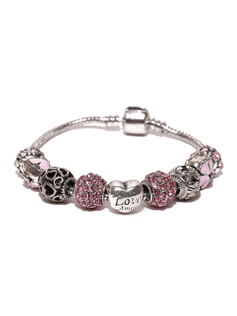 

Jewels Galaxy Silver-Toned & Pink Rhodium-Plated Handcrafted Bracelet