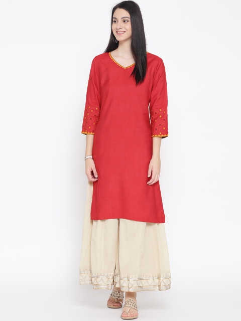 

Fabindia Women Red Solid Straight Kurta