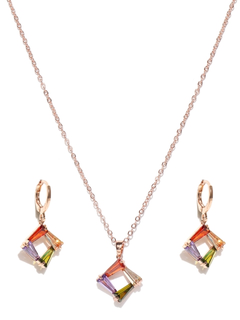 

Jewels Galaxy Multicoloured Rose Gold-Plated CZ Stone-Studded Jewellery Set, Multi