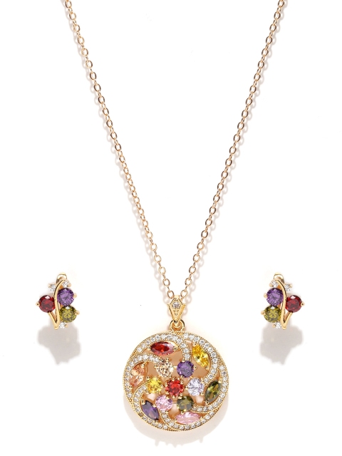 

Jewels Galaxy Multicoloured 18K Rose Gold-Plated CZ Stone-Studded Jewellery Set, Multi