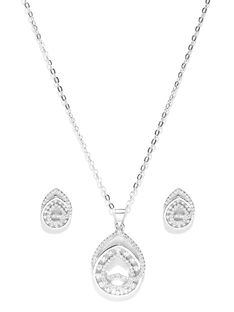 

Jewels Galaxy Silver-Toned Platinum-Plated Stone-Studded Jewellery Set