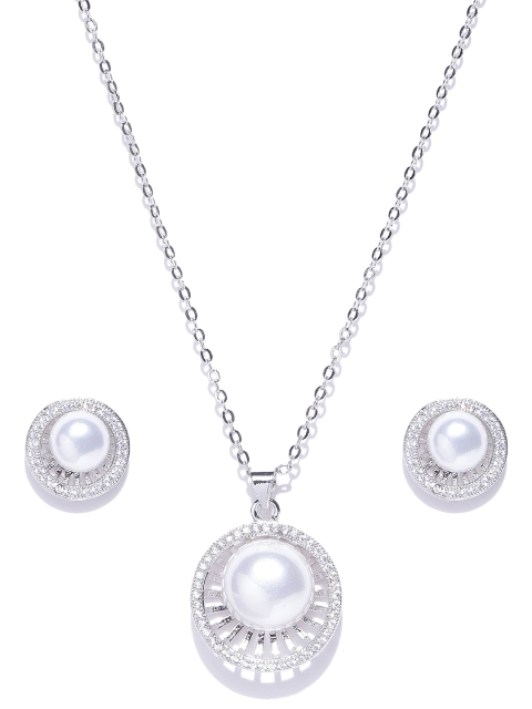 

Jewels Galaxy Silver-Toned Platinum-Plated CZ Stone-Studded Jewellery Set