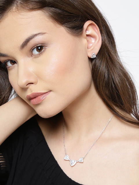 

Jewels Galaxy Silver-Toned Platinum-Plated CZ Stone-Studded Jewellery Set
