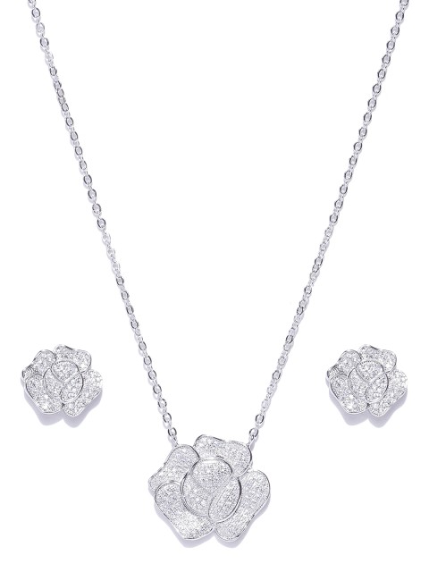 

Jewels Galaxy Silver-Toned Platinum-Plated CZ Stone-Studded Jewellery Set