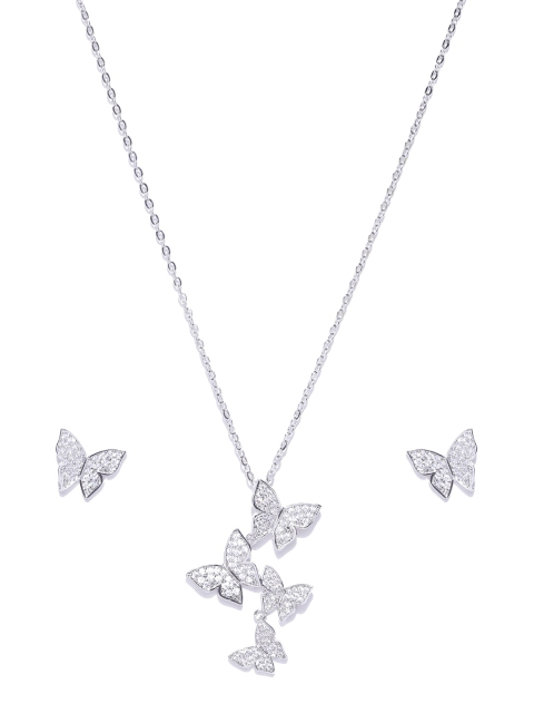

Jewels Galaxy Silver-Toned CZ Stone-Studded Jewellery Set