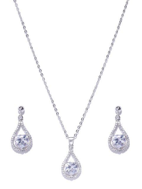 

Jewels Galaxy Silver-Toned Platinum-Plated CZ Stone-Studded Jewellery Set