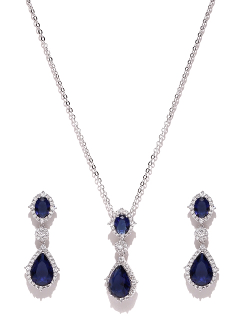 

Jewels Galaxy Luxuria Edition Silver-Toned & Blue Platinum-Plated Jewellery Set