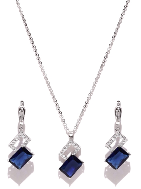 

Jewels Galaxy Silver-Toned & Blue CZ Stone-Studded Jewellery Set