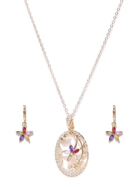 

Jewels Galaxy Gold-Toned CZ Stone-Studded Jewellery Set