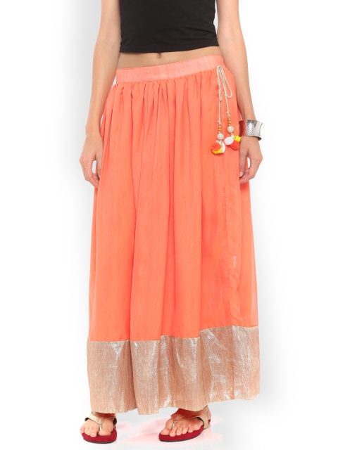 

De Moza Orange Maxi Flared Skirt