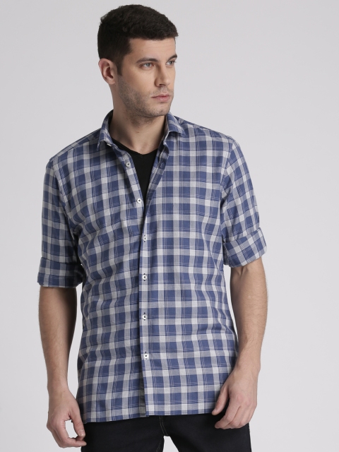 

Splash Men Blue & Grey Slim Fit Checked Casual Shirt