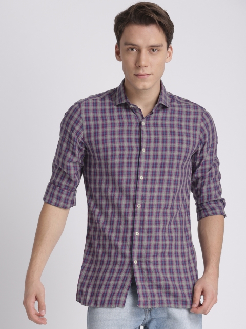 

Splash Men Magenta & Grey Slim Fit Checked Casual Shirt