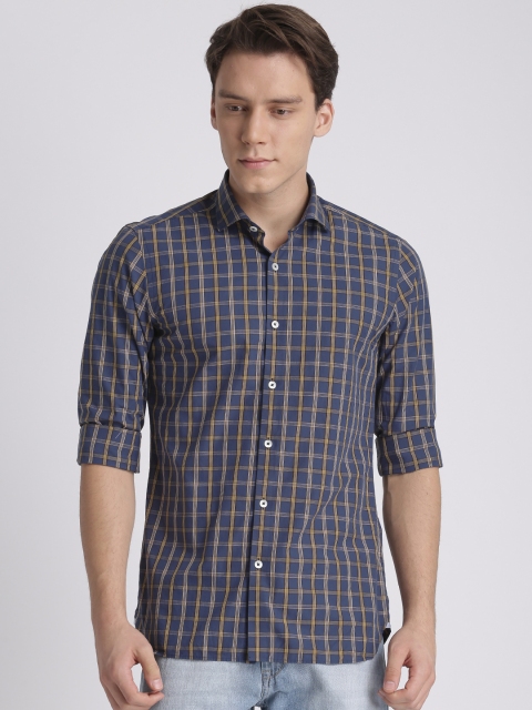 

Splash Men Blue & Yellow Slim Fit Checked Casual Shirt