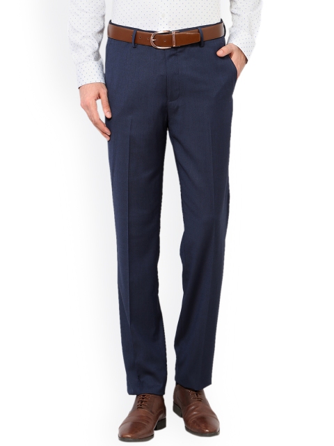 

Van Heusen Men Navy Blue Slim Fit Self-Design Formal Trousers
