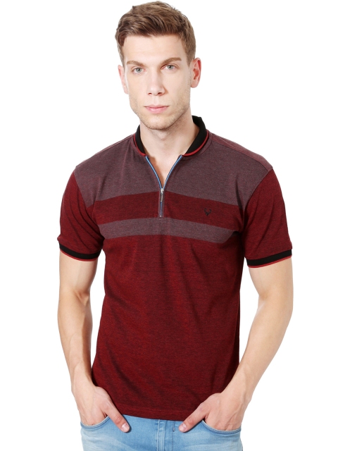 

Allen Solly Men Maroon Striped Polo Collar T-shirt