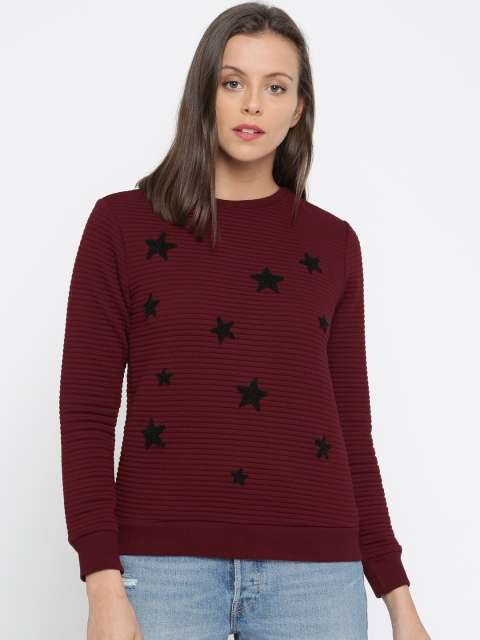 

Honey by Pantaloons Women Burgundy Self Design Sweatshirt