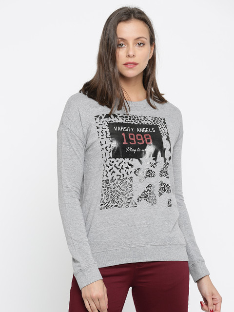 

Ajile by Pantaloons Women Grey Melange Printed Sweatshirt
