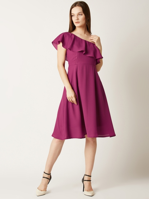 

Miss Chase Women Magenta Solid One-Shoulder Fit & Flare Dress