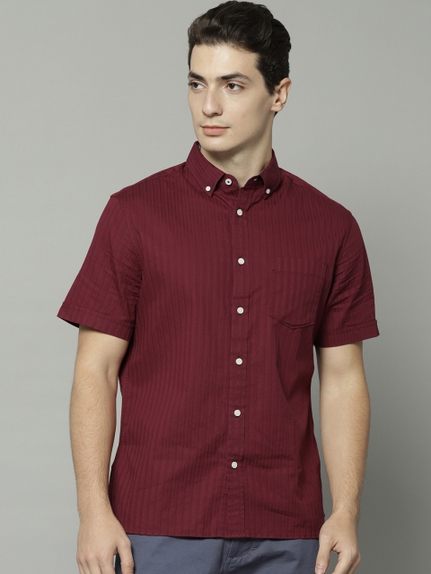 

Marks & Spencer Men Burgundy Regular Fit Self-Striped Casual Shirt