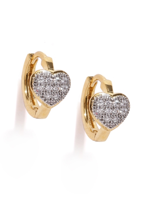 

Alamod Silver-Toned Gold-Plated Heart Shaped CZ Stone-Studded Hoop Earrings