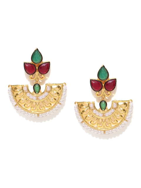 

Alamod Red Crescent-Shaped Stone-Studded Gold-Plated Chandbalis