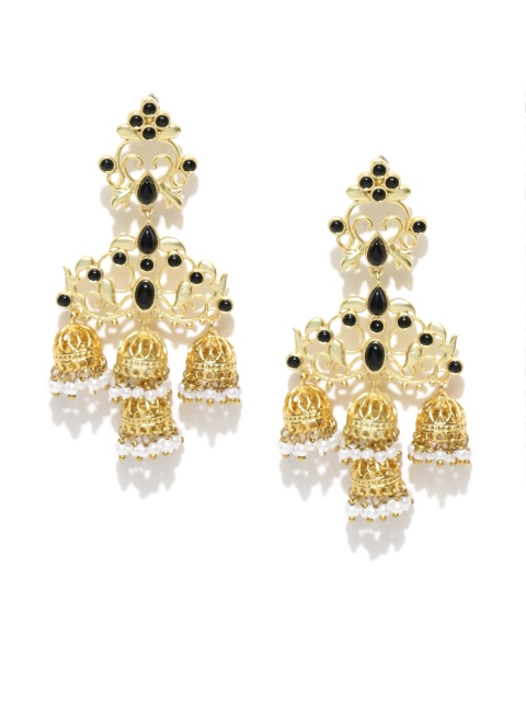 

Alamod Black Gold-Plated Beaded Dome Shaped Jhumkas