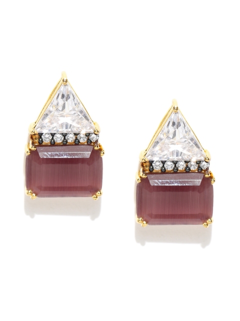 

Alamod Maroon Off-White Gold-Plated Geometric Stud Earrings