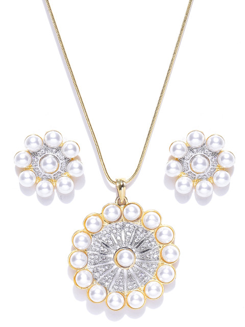 

Alamod Off-White Gold-Plated Beaded Jewellery Set