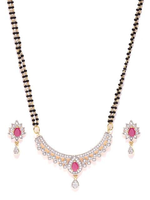 

Alamod Black Gold-Plated CZ Stone-Studded Mangalsutra & Earrings Set