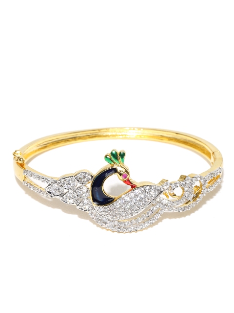 

Alamod Silver-Toned & Navy Gold-Plated CZ Stone-Studded Bangle-Style Bracelet