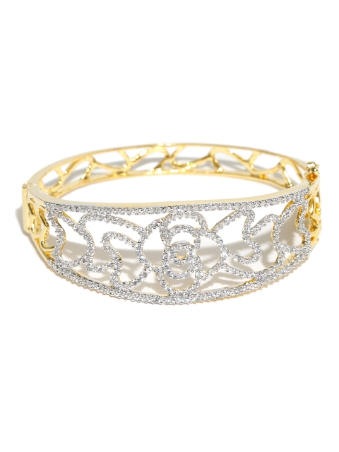 

Alamod Off-White Gold-Plated Stone-Studded Bangle-Style Bracelet
